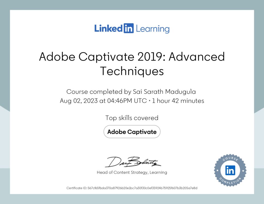 Certificate Of Completion_Adobe Captivate 2019 Advanced Techniques