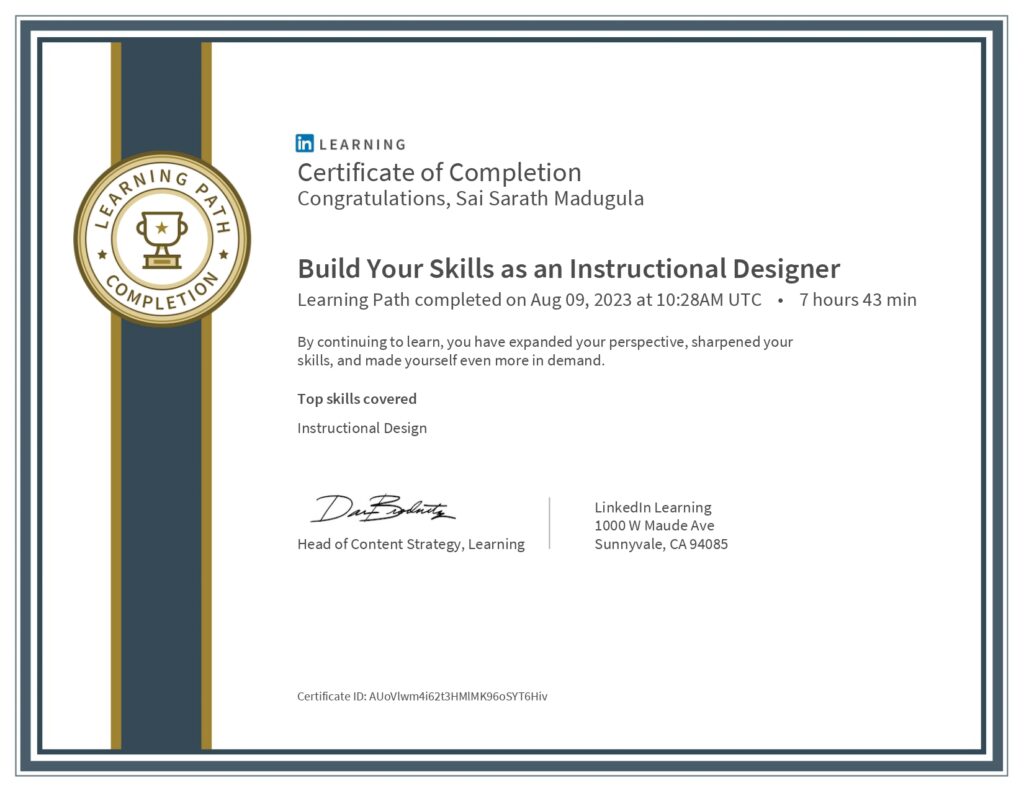 Certificate Of Completion-Build Your Skills as an Instructional Designer